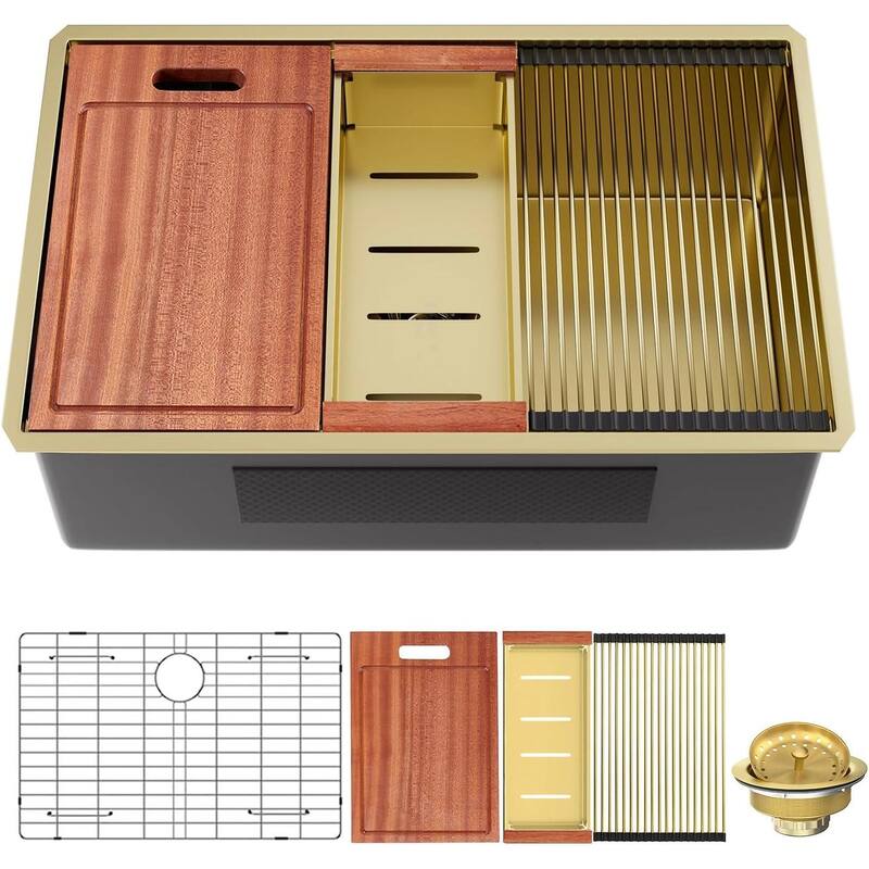 Undermount Workstation Kitchen Sink Single Bowl Sink with Accessories