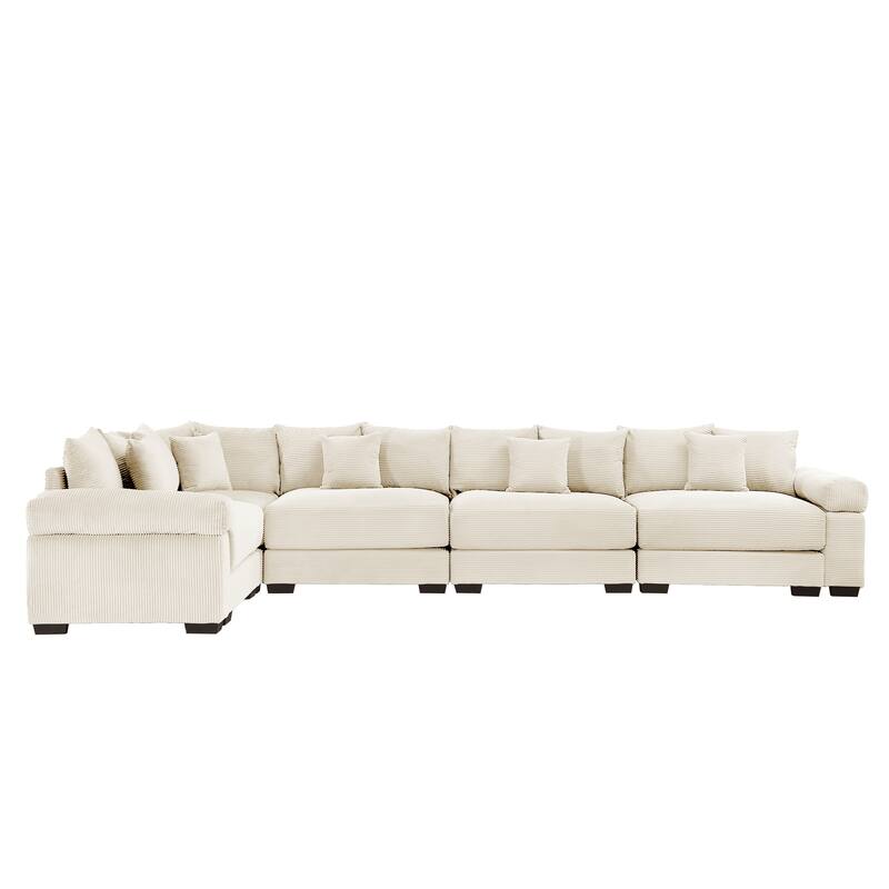 GDFStudio - Corduroy L-Shaped 5-Seater 154.6" Cloud Modular Sectional Couch