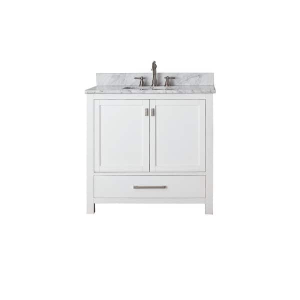 Modero 36 in. Single Sink Bathroom Vanity in White with Carrara Marble ...