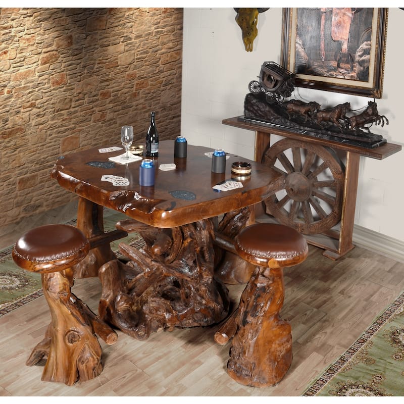 Live Edge Natural Teak Bar Table Set of 5 53inches