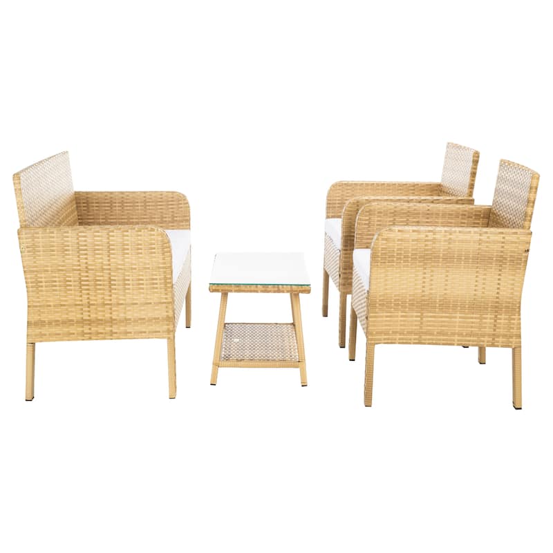 SAFAVIEH Outdoor Aboka Wicker/ Steel 4-piece Patio Conversation Set