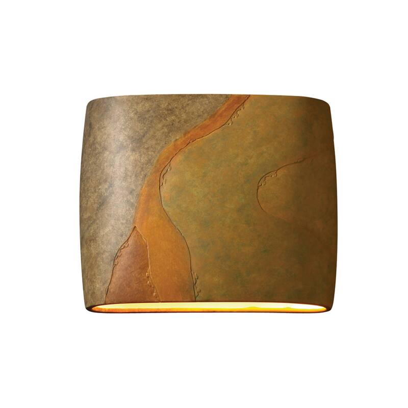 Justice Design Group Ambiance ADA Outdoor Ceramic Wide Oval Wall Sconce with Open Top & Bottom - Harvest Yellow Slate