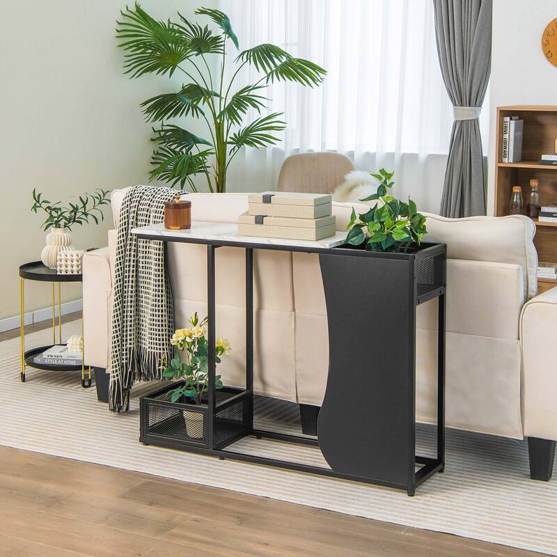 Costway 43.5'' Console Table with Faux Marble Top & 2 Storage - See Details