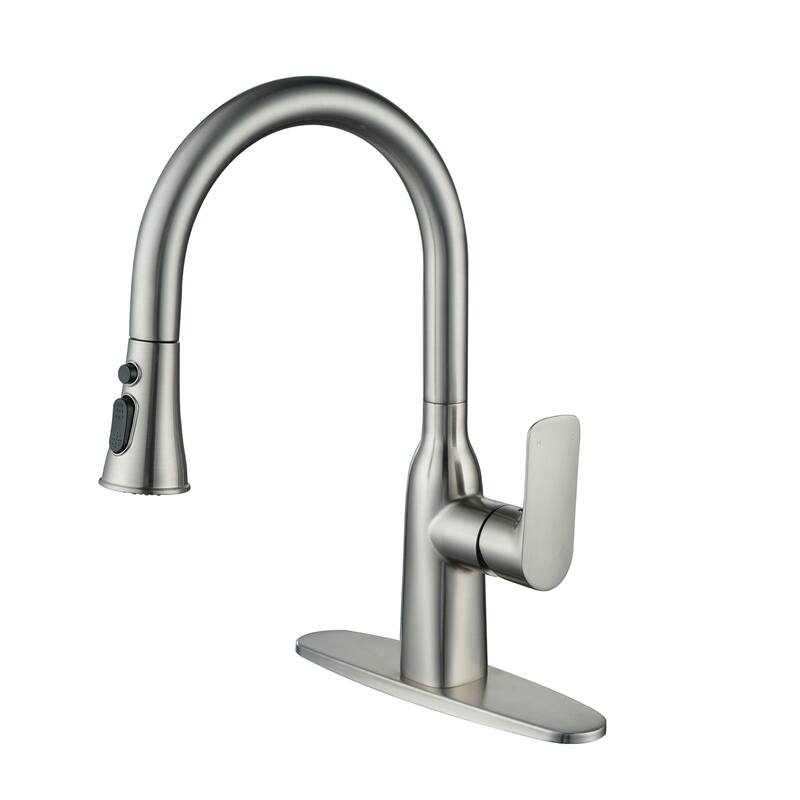 WOWOW 3-Functions Single-Handle Pull Down Sprayer Kitchen Faucet - Brushed Nickel