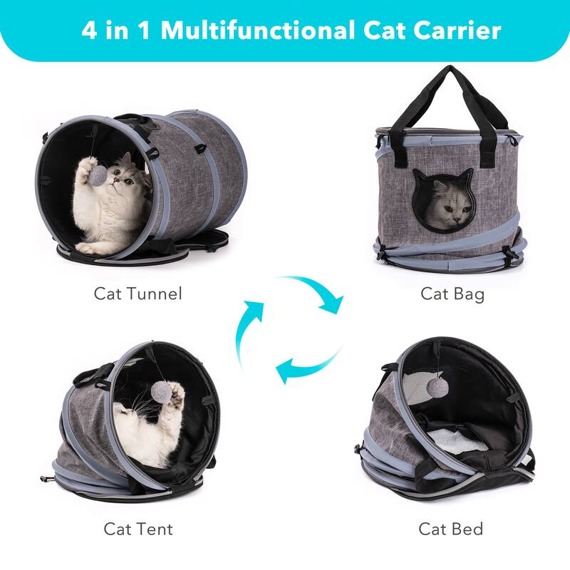 3 in 1 Cat Bed, Foldable Tunnel Pet Travel Carrier Bag Bed Bath