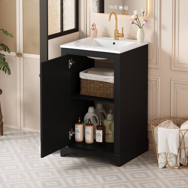 20" Bathroom Vanity with Ceramic Sink, Soft Closing Door, adjustable shelf - Black