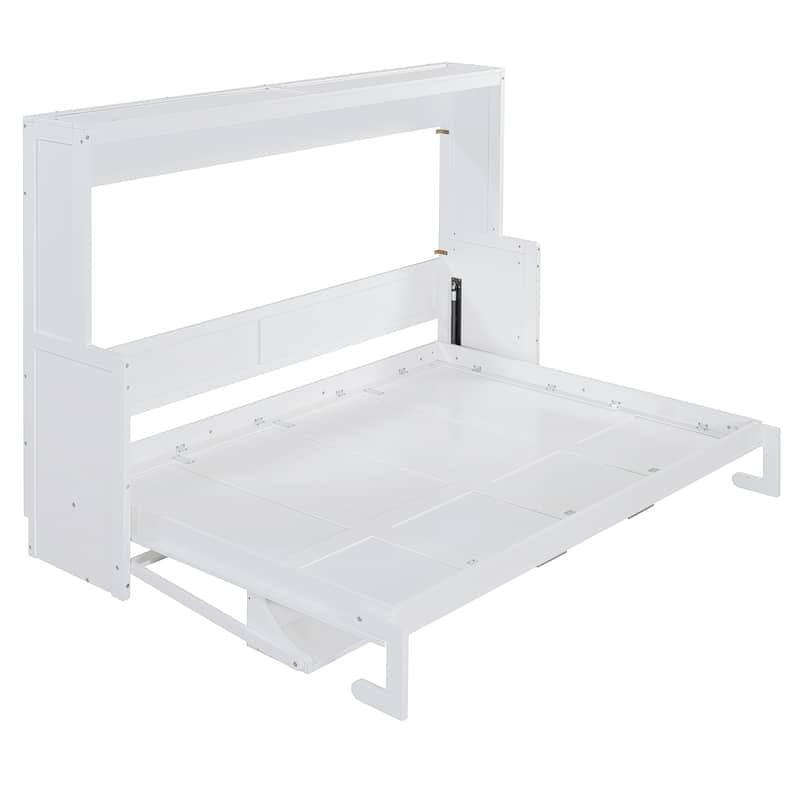 Hydraulic Lift Murphy Bed with Built In Desk Design, Solid Pine Wood Wall Platform Bed, Full/Queen Size