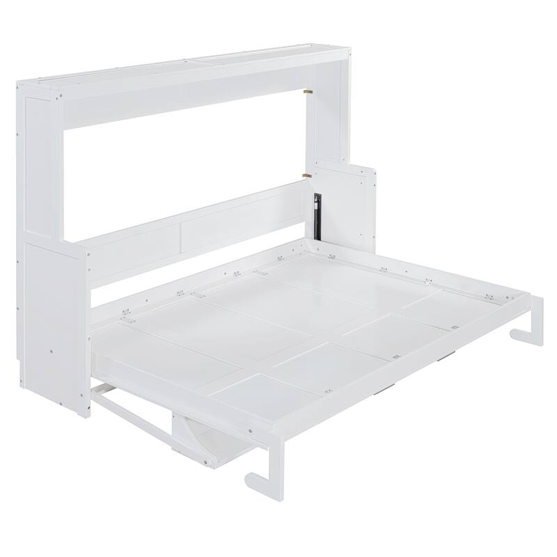 Queen Size Murphy Bed with Hydraulic Lift & Desk Design, White
