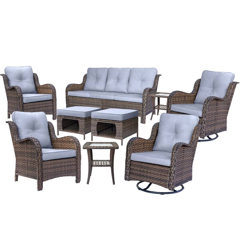 High Back Wicker Outdoor Patio Conversation Sets with Swivel Chairs