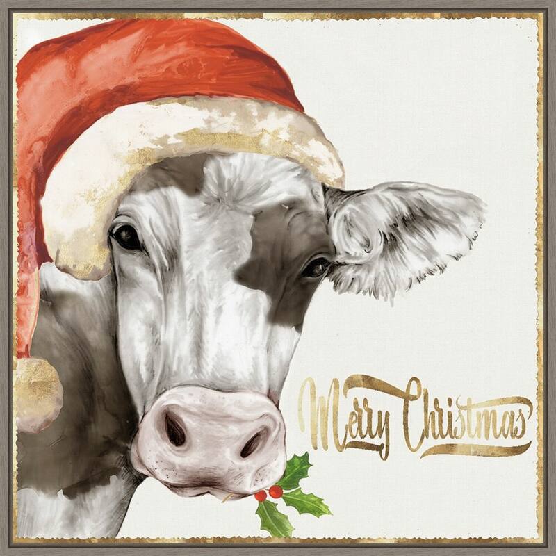 Christmas Cow by PI Studio Framed Canvas Wall Art