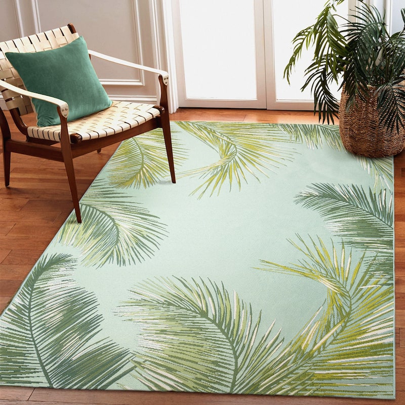 Liora Manne Marina Palm Border Indoor/Outdoor Rug - 6'6" x 9'3" - Aqua