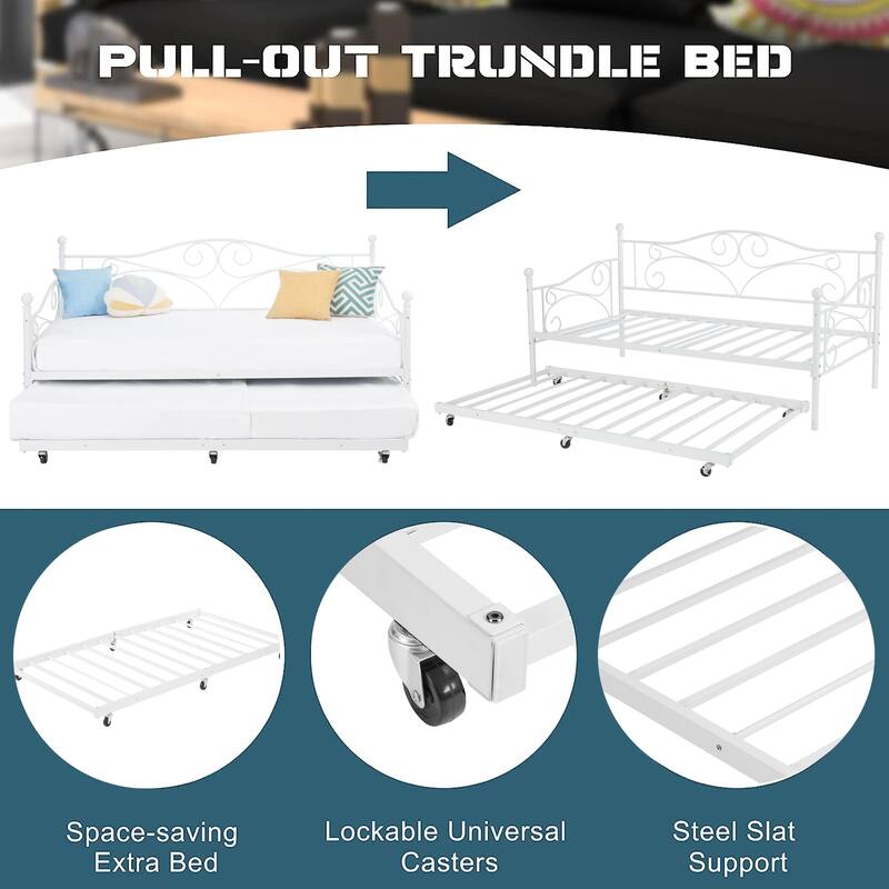 VECELO Daybed with Trundle Set Twin Size Space Saving Bed Frame Easy Assembly No Box Spring Needed