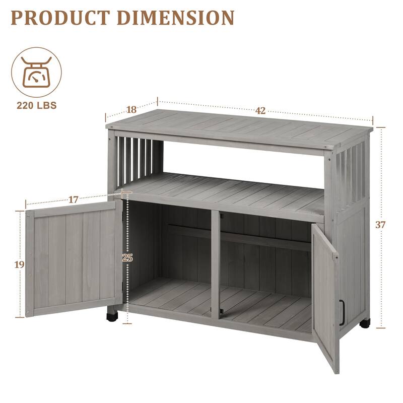 Wood Patio Bar Cabinet, Rustic Cedar Buffet Table with Storage, All-Weather Indoor/Outdoor Multi-Purpose Sideboard