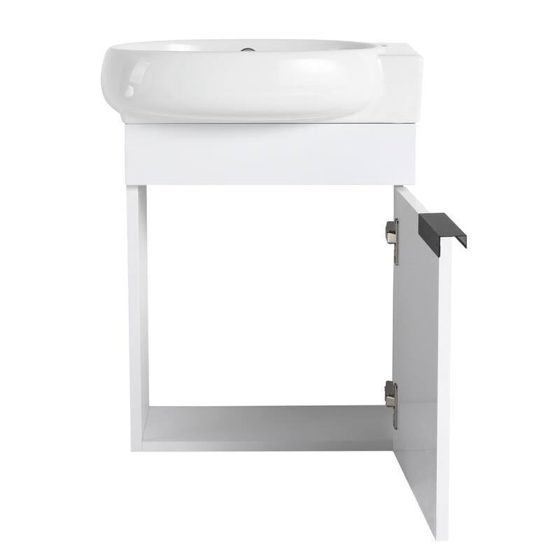 Compact Bathroom Vanity with Sink, Oval Single Ceramic Sink Bathroom Cabinet for Small Bathroom