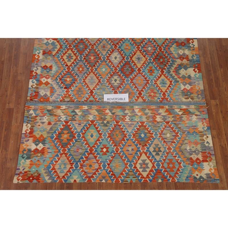 Hand Woven Oriental 100% Wool Carpet Southwestern All-Over Multi-Colored Kilim Area Rug - 9' 10'' X 6' 5''