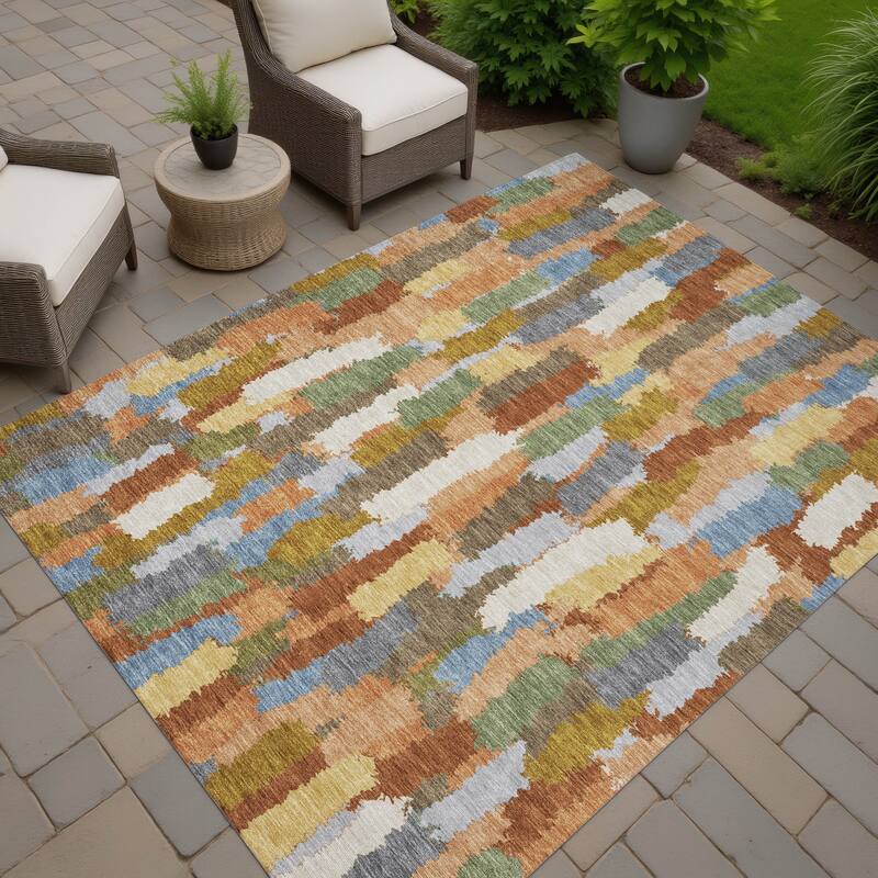 Machine Washable Indoor/ Outdoor Contemporary Stacks Chantille Rug