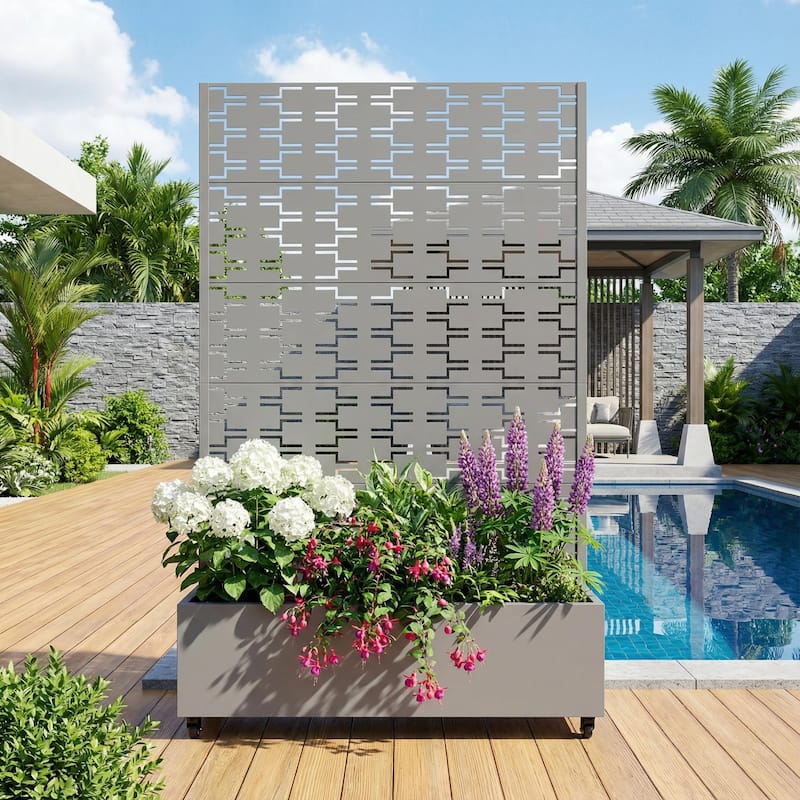 Metal Planter Box with Trellis Privacy Screen Planter Box with Lockable Wheels