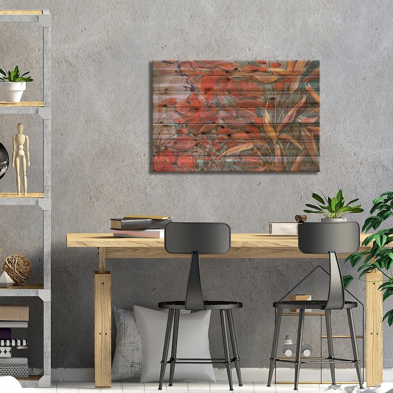 Red Water Lilies Print On Wood by Irina Rumyantseva - Multi-Color