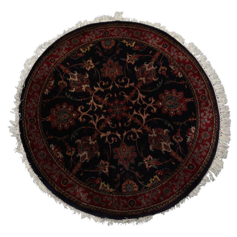 New Zealand Wool Midnight Blue Agra 2'11''x2'11'' Round Hand Knotted Traditional Rug - 2' 11'' x 2' 11''-Round - 2' 11'' x 2' 11''-Round