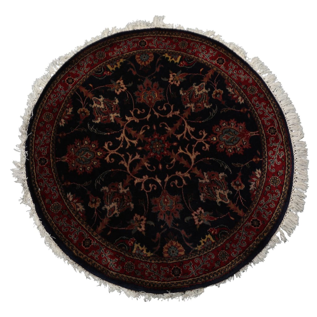 New Zealand Wool Midnight Blue Agra 2'11''x2'11'' Round Hand Knotted Traditional Rug - 2' 11'' x 2' 11''-Round
