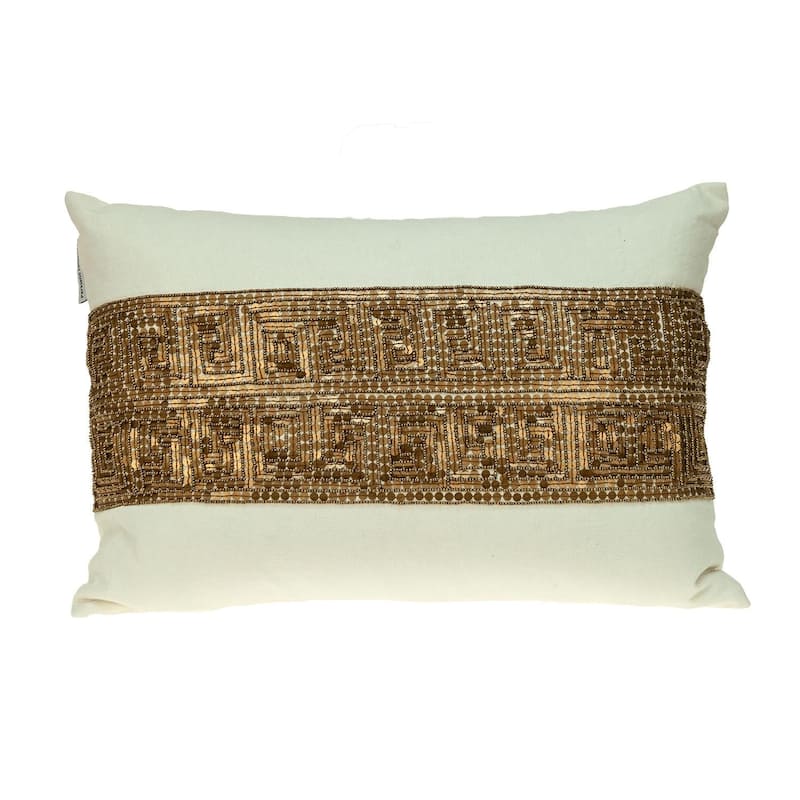 Glam Off White with Golden Sequins Lumbar Throw Pillow - White