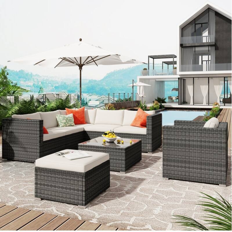 8-Piece Patio Wicker Corner Sofa Set with Cushions,Ottoman and Coffee Table