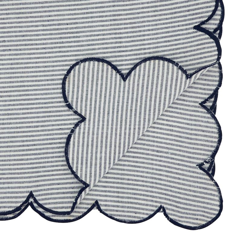 Cotton Striped Scalloped Table Runner - Everyday Woven Table Runner for Dining & Console Tables, 16"x72"