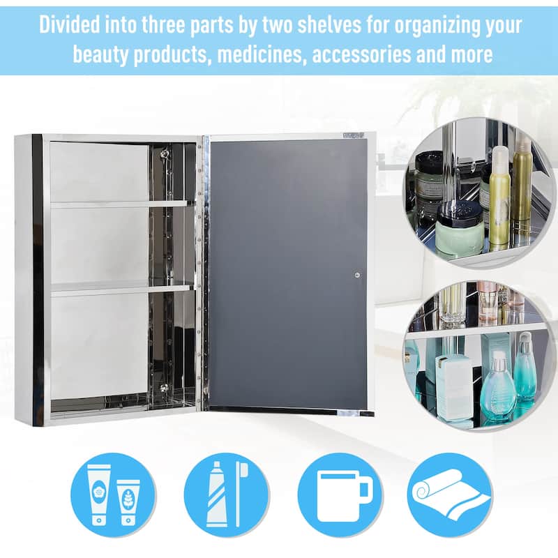 HomCom Vertical 24" Stainless Steel Bathroom Wall Mirror Medicine Cabinet
