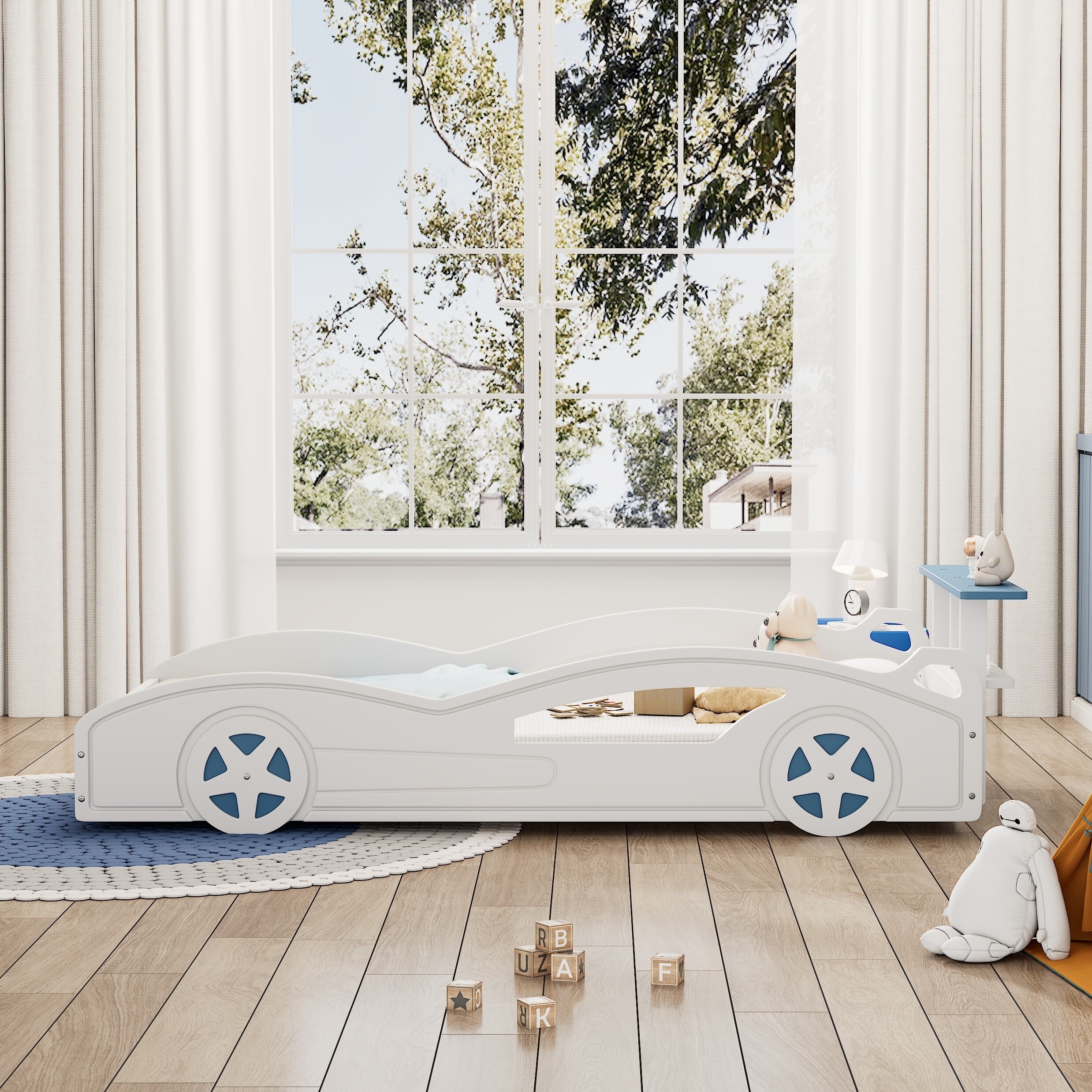 Wooden Kids Race Car Bed Twin Size Race Car Shaped Platform Bed