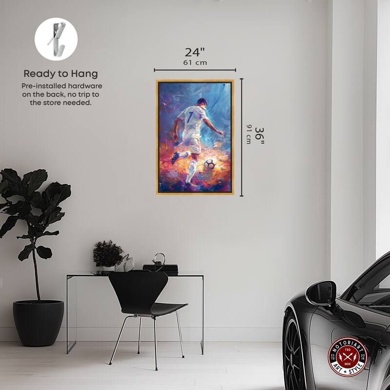 Notoriart Bold And Colorful Soccer Player Ii Framed Soccer 1 Piece Canvas Wall Art