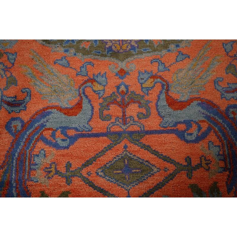 Orange Geometric Khotan Oriental Area Rug Hand-Knotted Wool Carpet - 8'10"x 11'10"