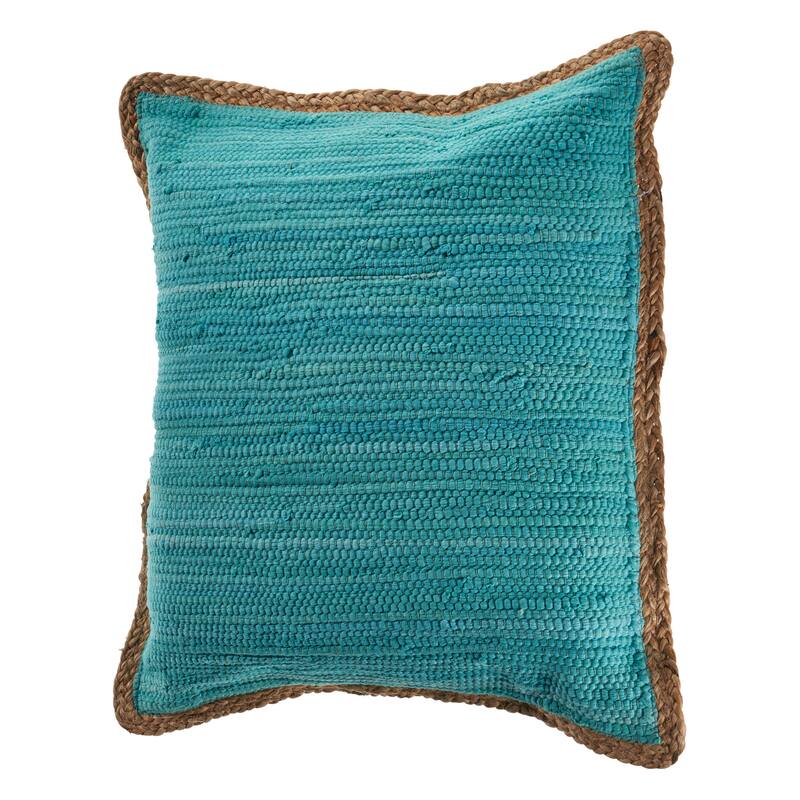 Sevita Solid Turquoise Blue Jute Bordered Throw Pillow