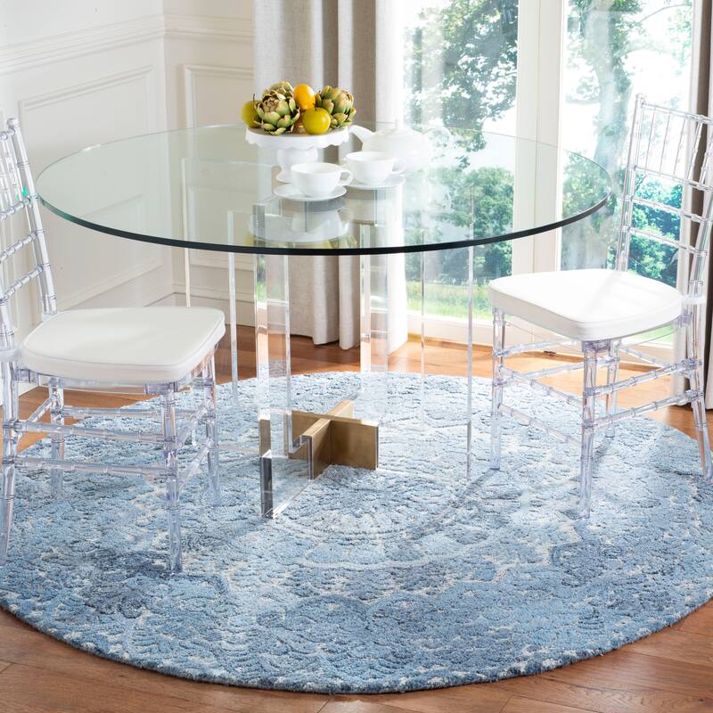 SAFAVIEH Handmade Marquee Carlijn Modern Medallion Wool Rug - 6' Round - Blue/Ivory