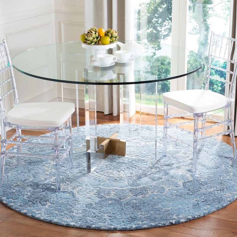 SAFAVIEH Handmade Marquee Genta Modern Medallion Wool Rug - 4' Round - Blue/Ivory - Round
