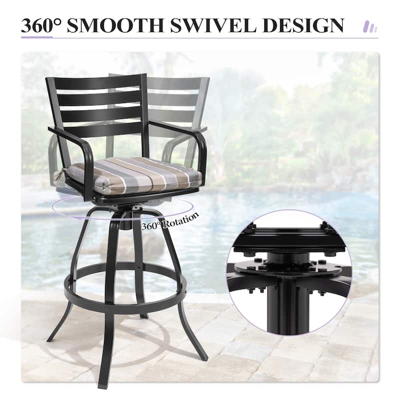 Crestlive Products Outdoor Outdoor Cast Aluminum Swivel Bar Stools with Sunbrella Cushion