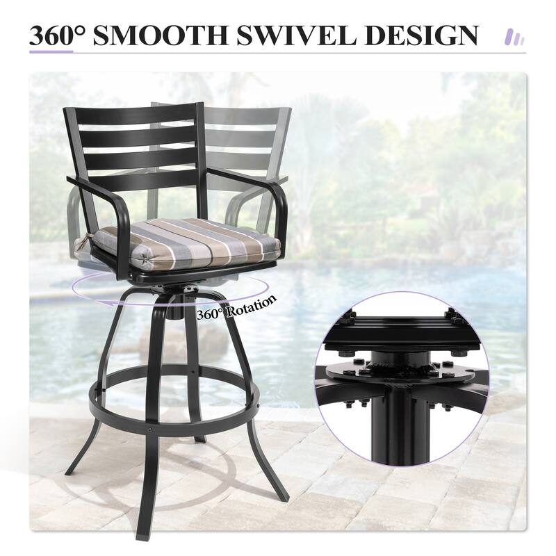 Outdoor Aluminum Swivel Bar Stools Sunbrella Textilene Sling Patio Barstools