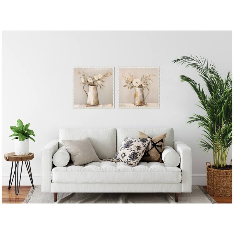 Kate and Laurel Sylvie Pitchers with Flowers Boho Country Framed Canvas Art Set by The Creative Bunch Studio