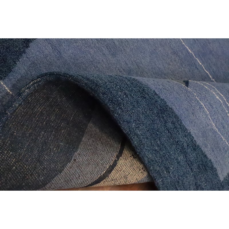Hand Knotted Oriental 100% Wool Carpet Modern Bordered Navy Blue & Blues Gabbeh Area Rug - 7' 10'' X 5' 8''