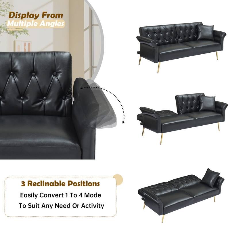 61.4" Faux Leather Split Upholstered Sofa Bed