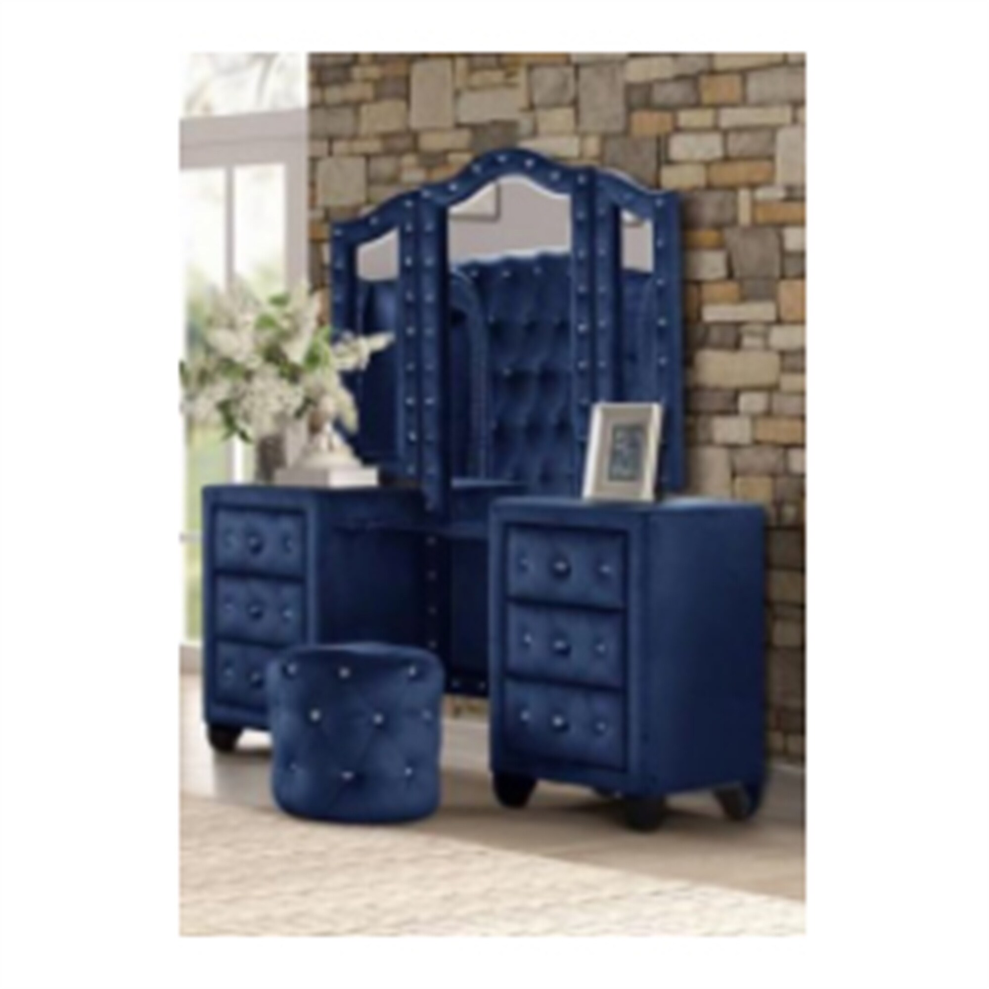 dresser navy blue Henley 4 Drawer Dresser-Satin Brass and Navy Blue – The Furniture Guild main image 0
