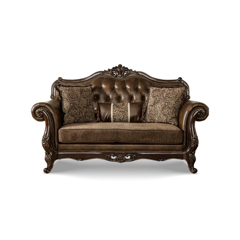 Furniture of America Beatrice Traditional 2-Piece Formal Brown Tufted Sofa Set