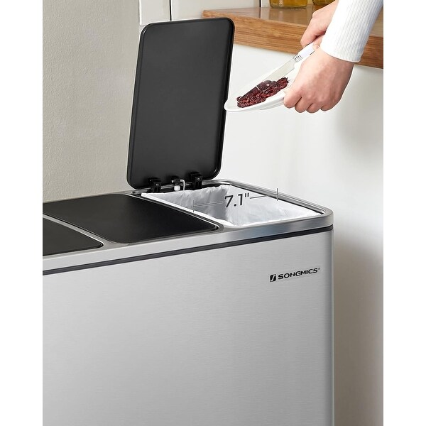 SONGMICS Trash Can, 14.4 Gallon Garbage Can, Stainless Steel