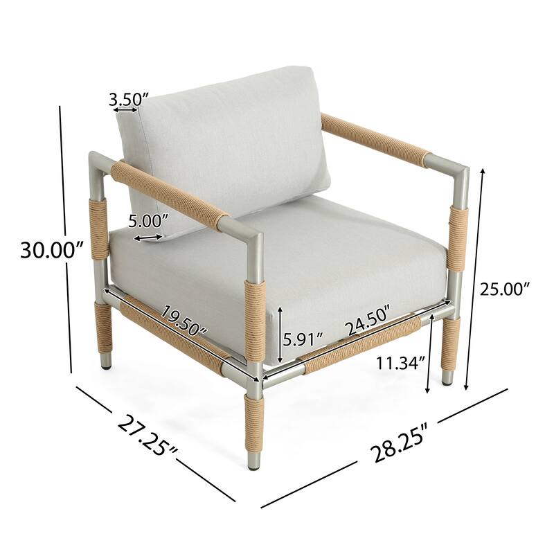 Zefren Outdoor Patio Club Chair with Aluminum, Rope Fabric, Silver by Christopher Knight Home