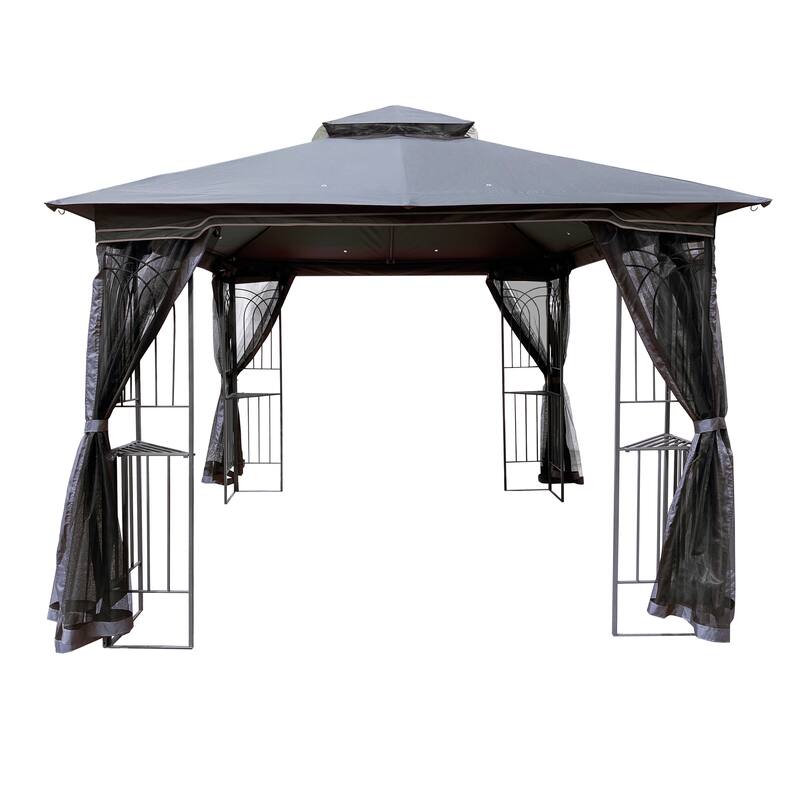 10x10 Outdoor Gazebo with Double Roof, Mosquito Net, and Durable Steel Frame for Garden and Backyard