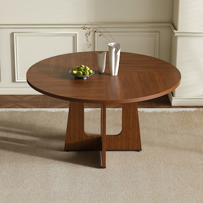 42" Farmhouse Round Dining Table - MDF Circle Table with Wood Grain Finish, 300lb Capacity, Easy Assembly