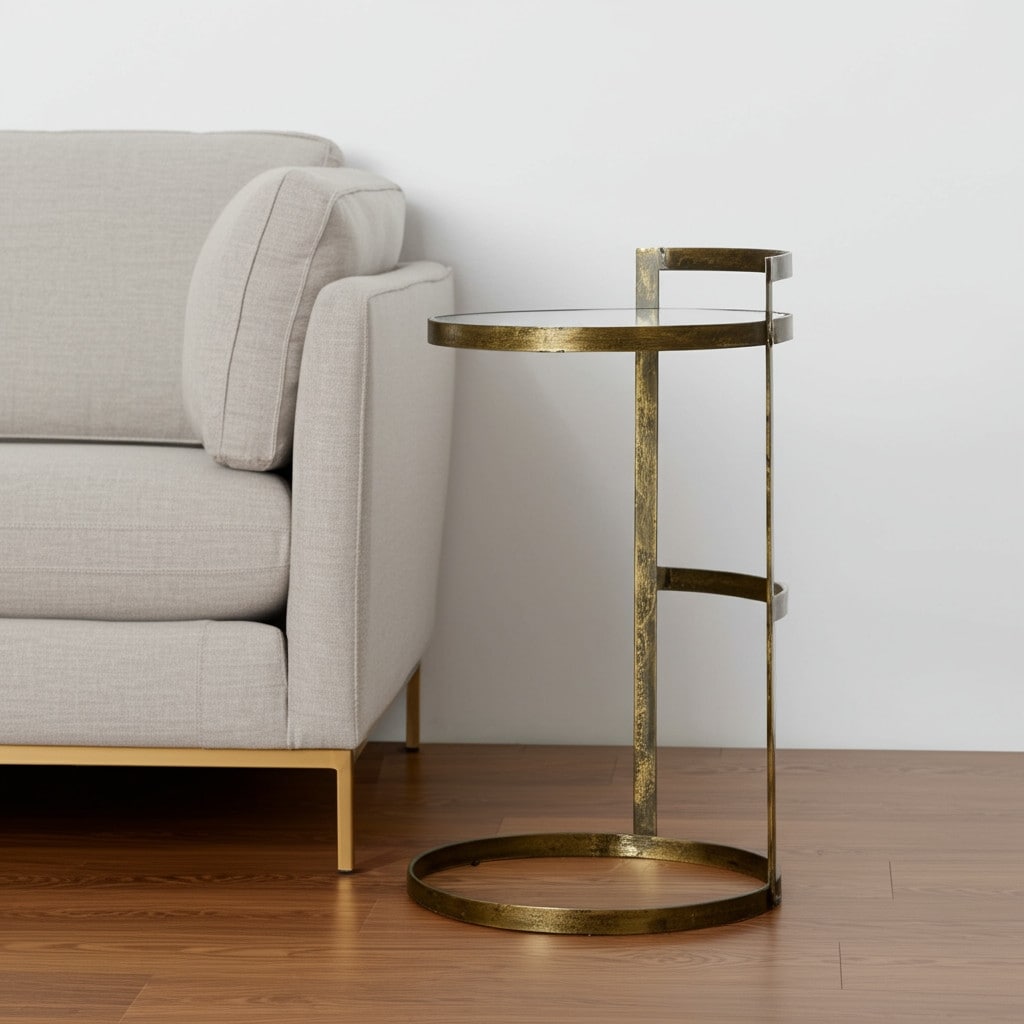 HomeRoots 27" Gold And Clear Glass Round End Table - 15.00 in. x 26.50 in. x 15.00 in.