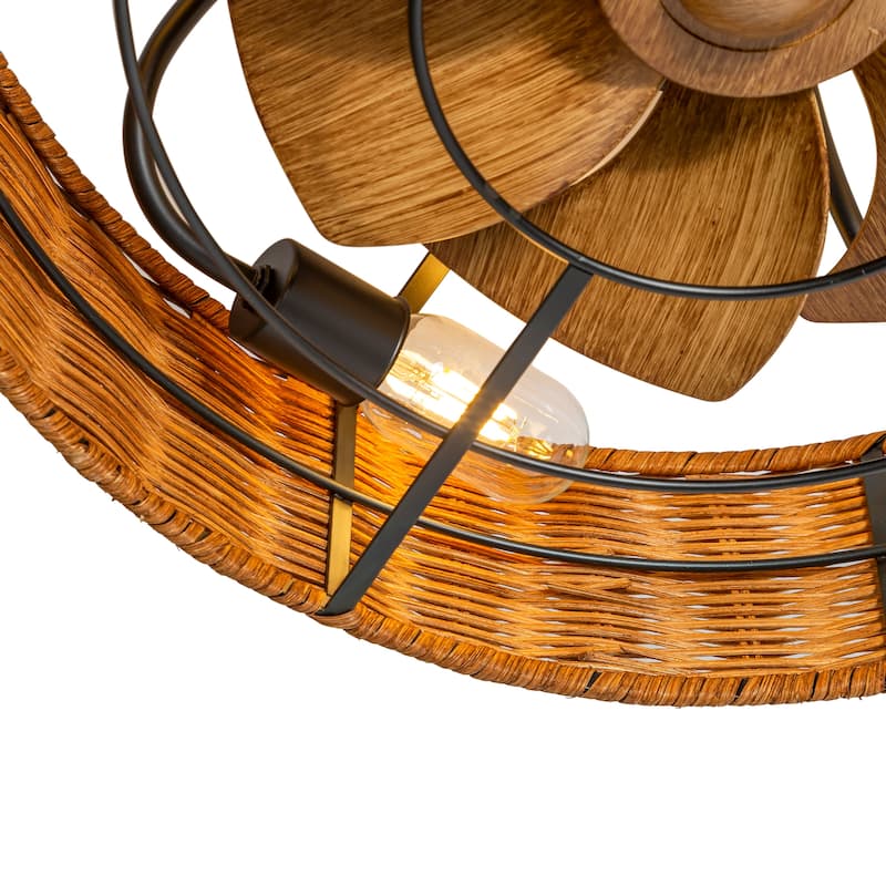 19-in Rattan Shade Low Profile Ceiling Fan with Remote Control