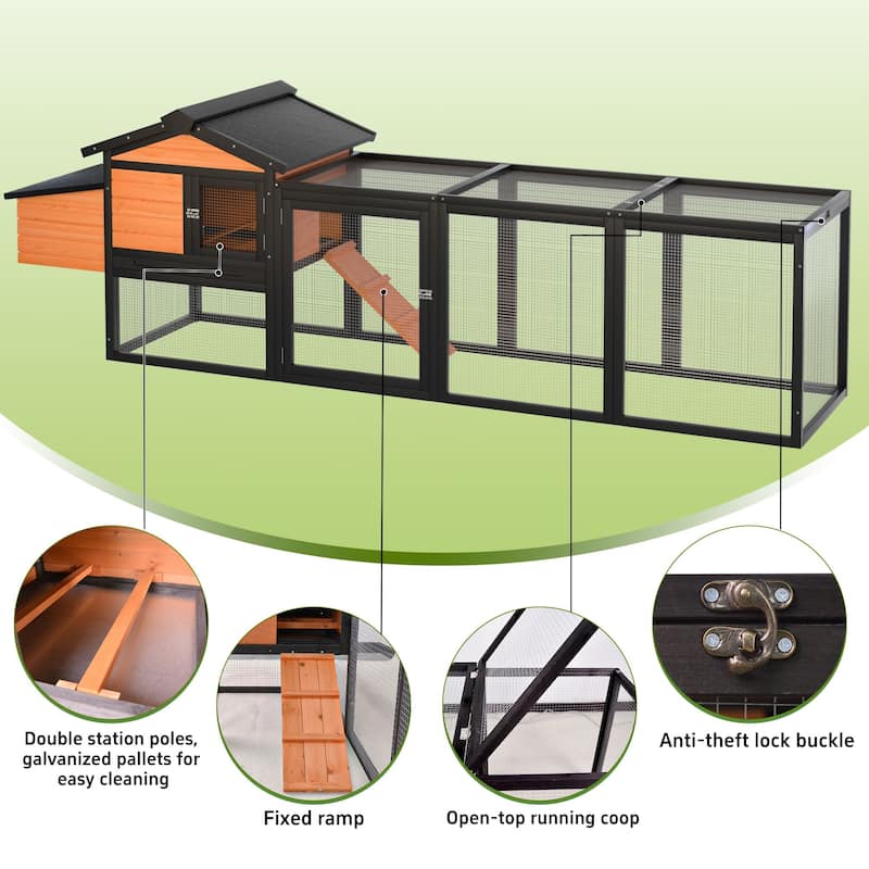 Wooden Chicken Coop, Large Outdoor Hen House with Nesting Box Poultry Cage