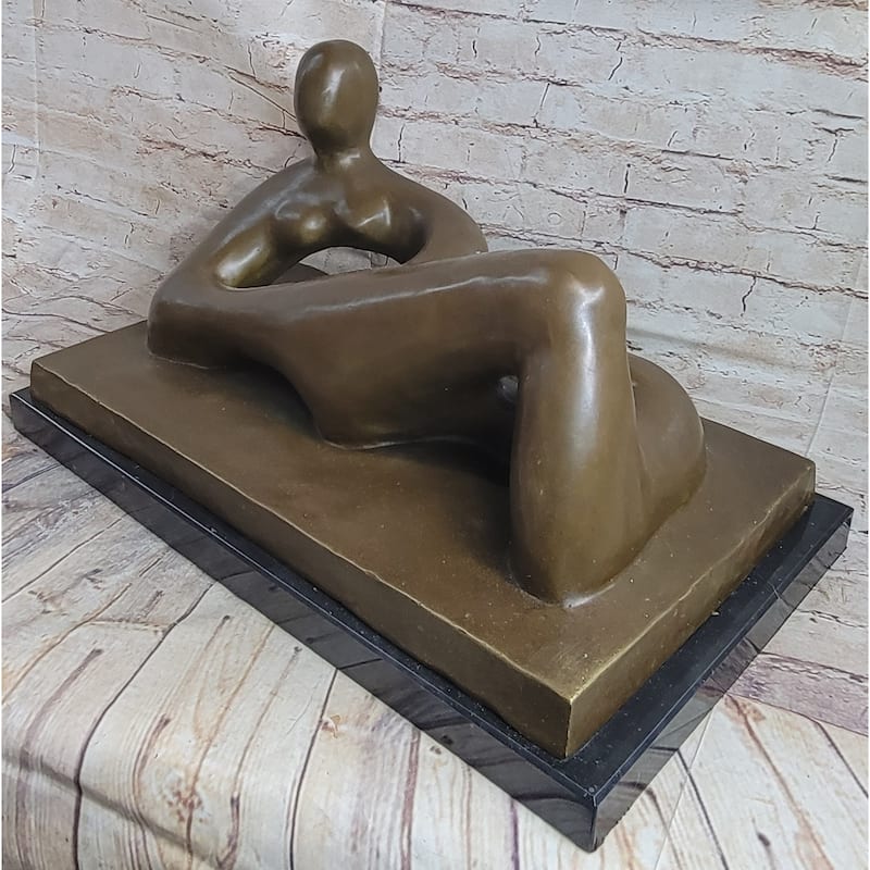 Hand Made Large Abstract Woman Female Genuine Solid Bronze Sculpture By Henry Moore
