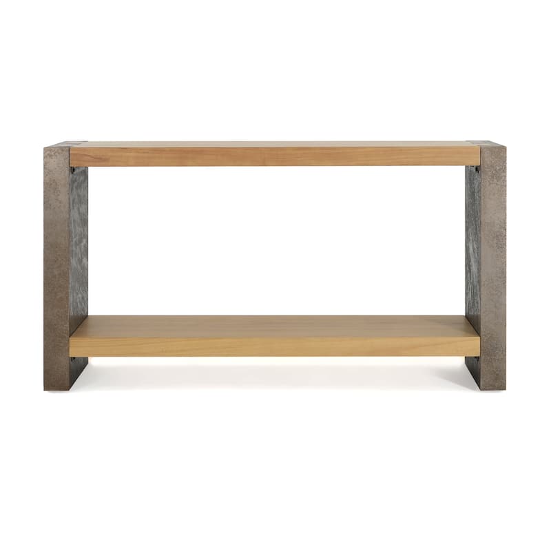 Console Table with Dovetail Joinery & Bottom Shelf, Vintage Industrial Sofa Tables with Distressed Veneer, 59" Entryway Table